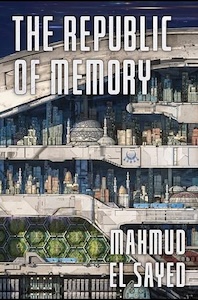 Book Cover of The Republic of Memory. Shows several floors of a ship with different structures on each floor. the bottom one appears to be for the cryostasis. The tite is at the top of the page.